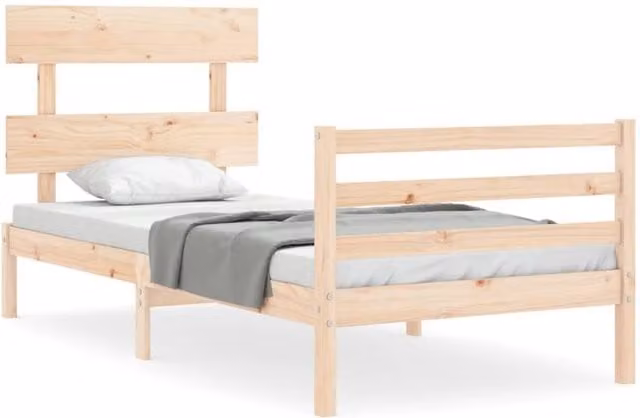 Berkfield Home Solid Wood Bed Frame with Headboard in Brown, W/D/H: 90 x 200 cm – 1