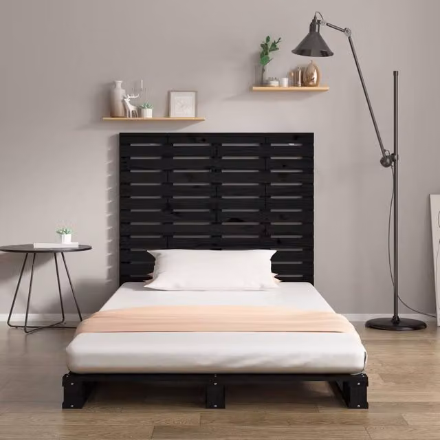 Berkfield Home Black Solid Wood Pine Wall Headboard, W: 146 cm, D: 3 cm, H: 91.5 cm – 1