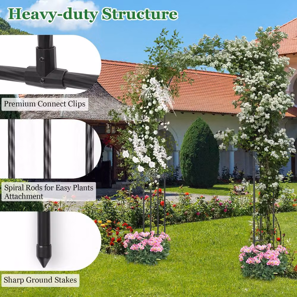 Gymax Metal Wedding Archway Trellis and Flower Support Rack, Black, W: 158 cm, H: 245 cm, D: 42 cm – 4