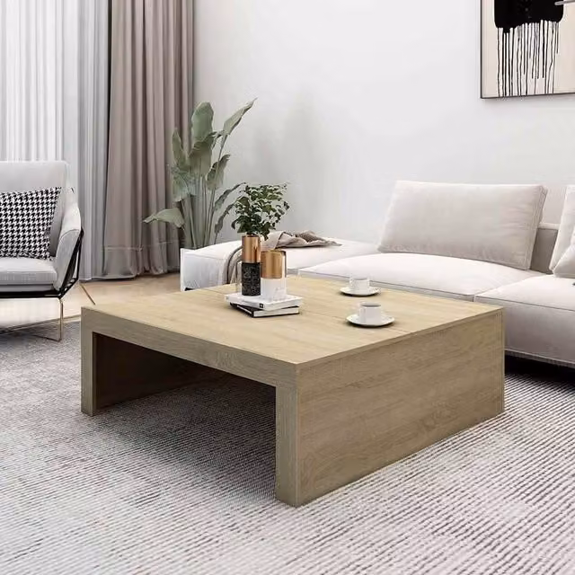 Berkfield Home Modern Square Coffee Table in Sonoma Oak and Beige, W/D/H: 100 x 100 x 35 cm – 1
