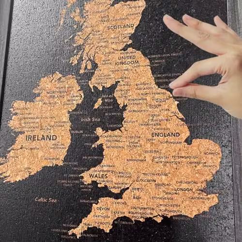 Splosh UK and Ireland Travel Map Pin Board with Black Cork and Wooden Frame, H 59 cm x W 59 cm x D 7 cm – 2