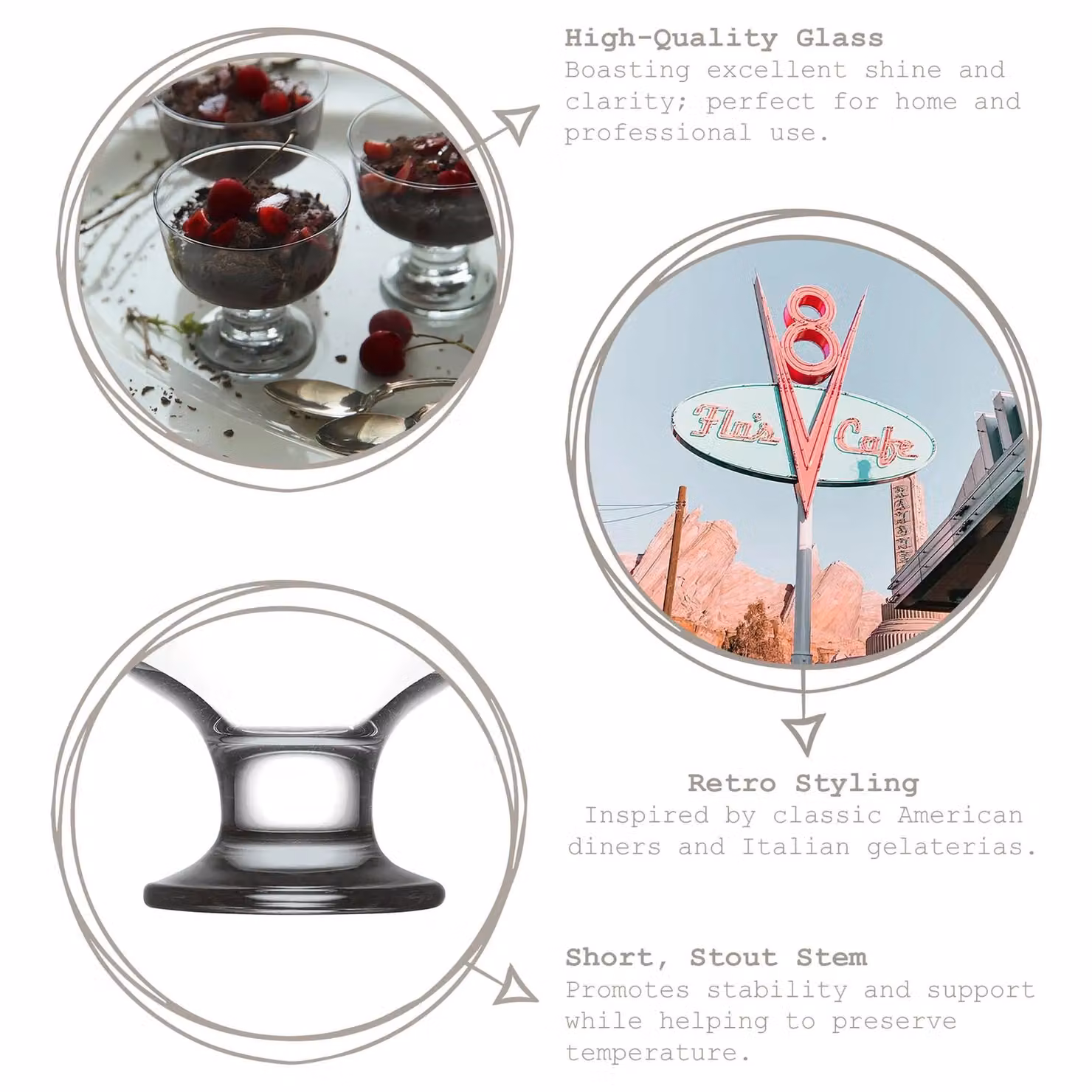 LAV Destina Glass Ice Cream Bowls, 285ml, Pack of 6, Clear – 2