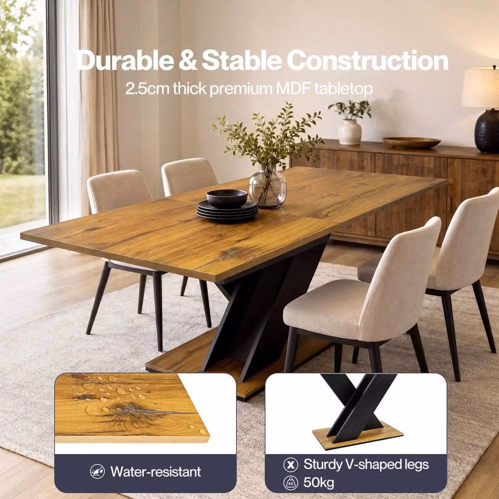 VOGREX Modern Extendable Rectangular Dining Table in Brown and Black with Wood Finish, W/D/H: 120 x 80 x 75 cm – 5