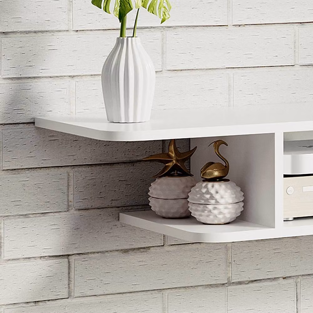 STILVORA White Wall Mounted TV Unit with Shelves and Media Compartments – 5