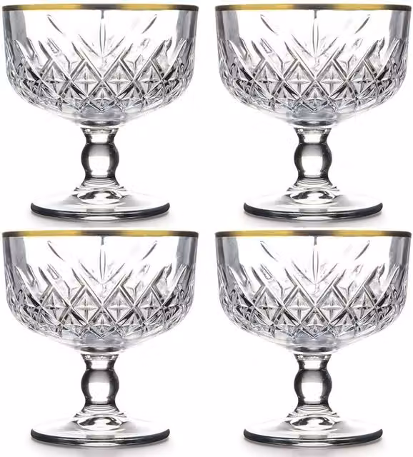 Queensway Home & Dining Set of 4 Transparent Glass Ice Cream Sundae Footed Cups with Gold Rim