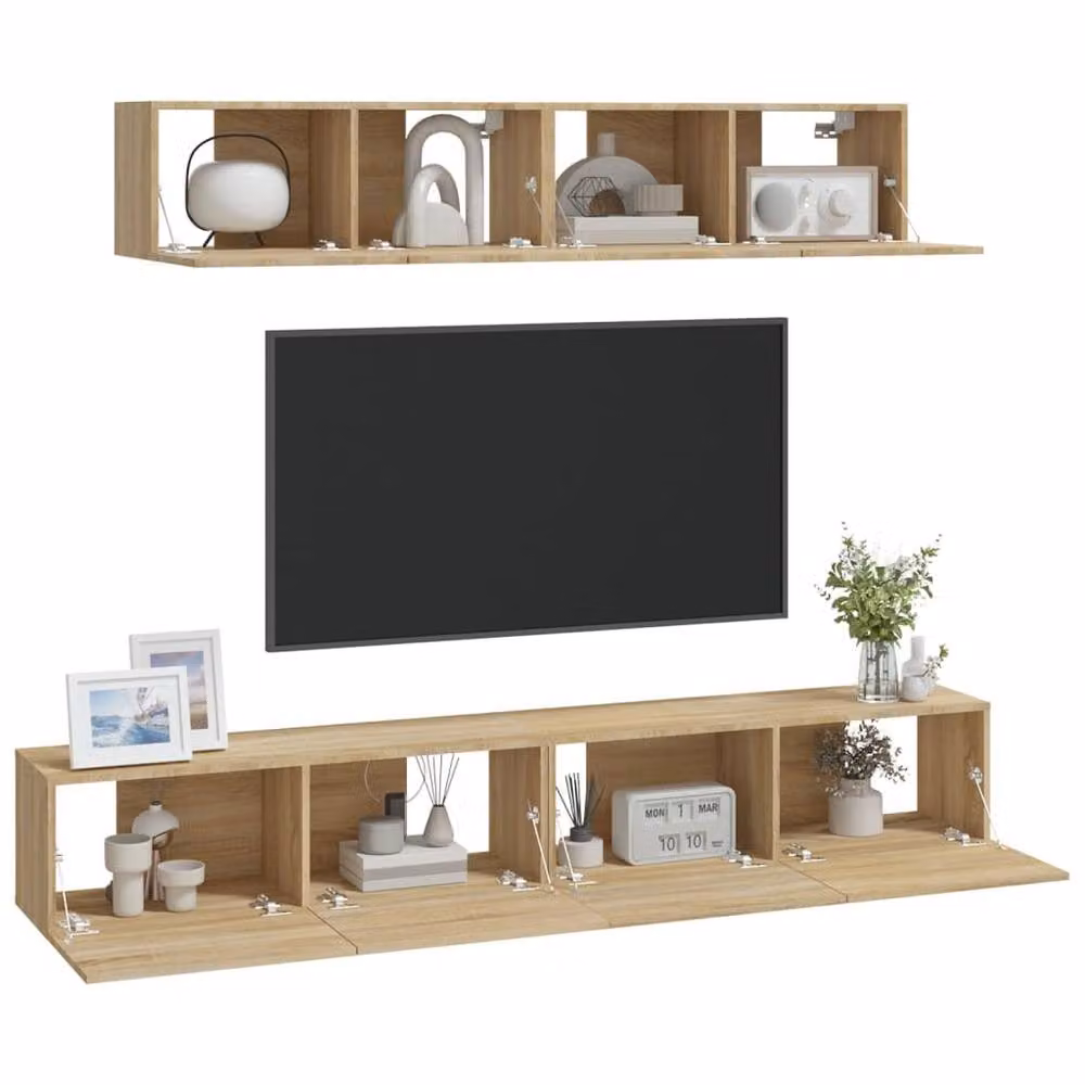 Berkfield Home 4 Piece Sonoma Oak TV Cabinet Set in Light Brown – 4