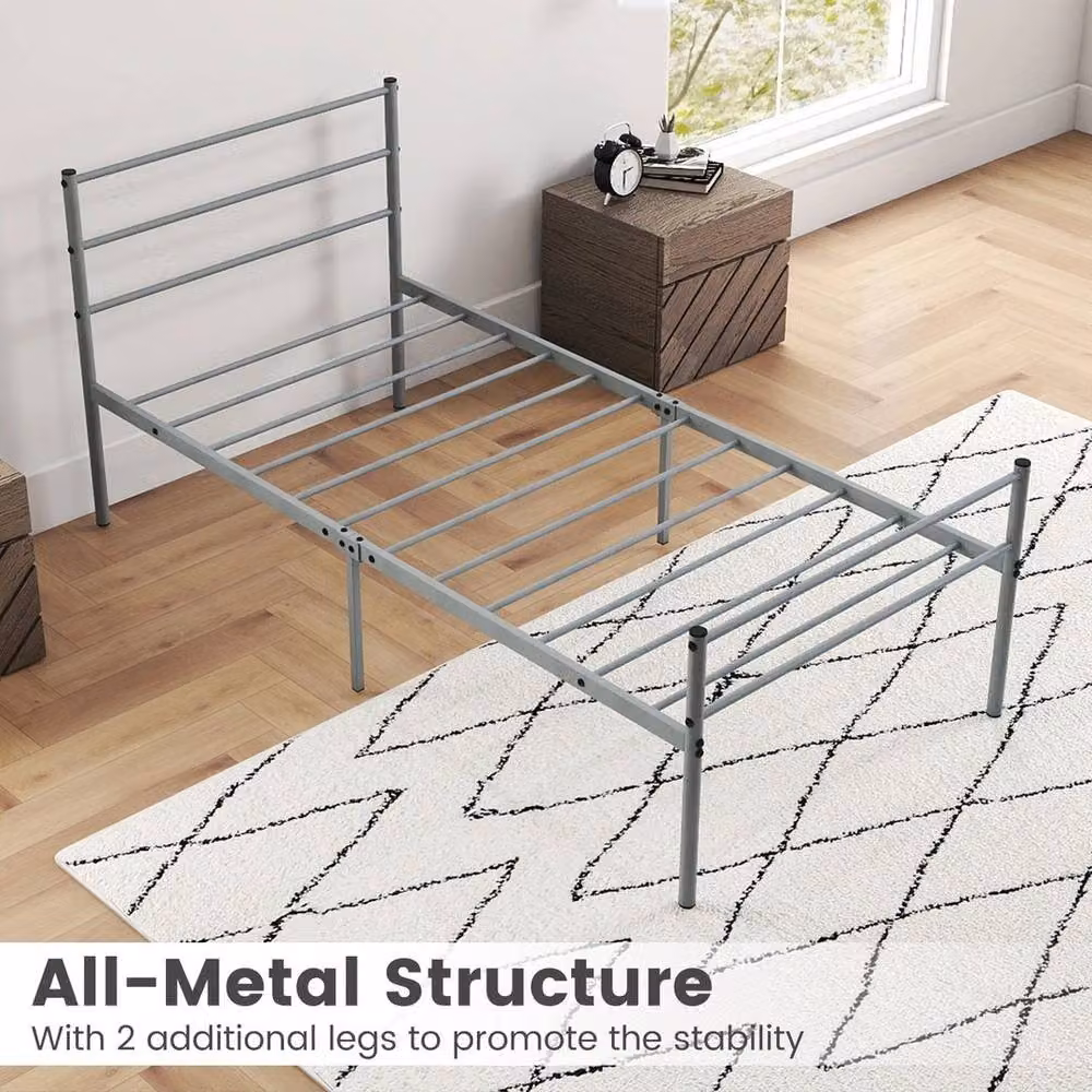 SPETLEK Single Size Metal Bed Frame with Footboard in Silver, W/D/H: 90 x 200 cm – 4