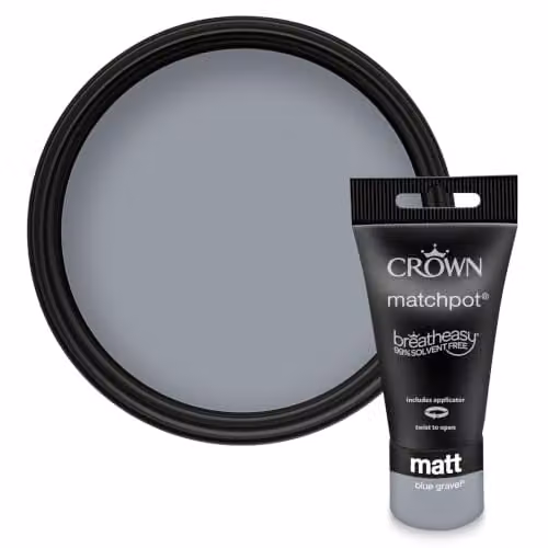 Crown Walls & Ceilings Grey Matt Water Based Paint Tester Pot, 40ml