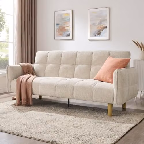 Home Detail Julian 3-Seater Click Clack Sofa Bed in Beige Fabric, W/D/H: 208 x 88 x 92 cm – 2