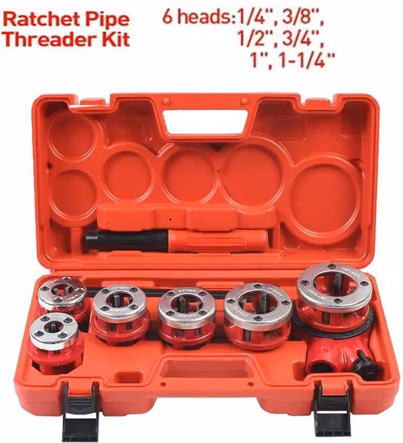 Nordara 6 Heads BSPT Pipe Threading Kit in Red Steel