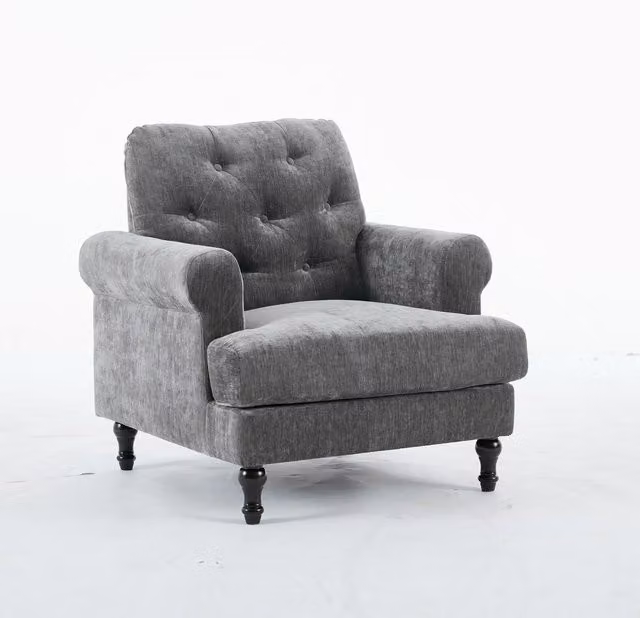 FURNITURE ONE Grey Velvet Upholstered Tub Armchair