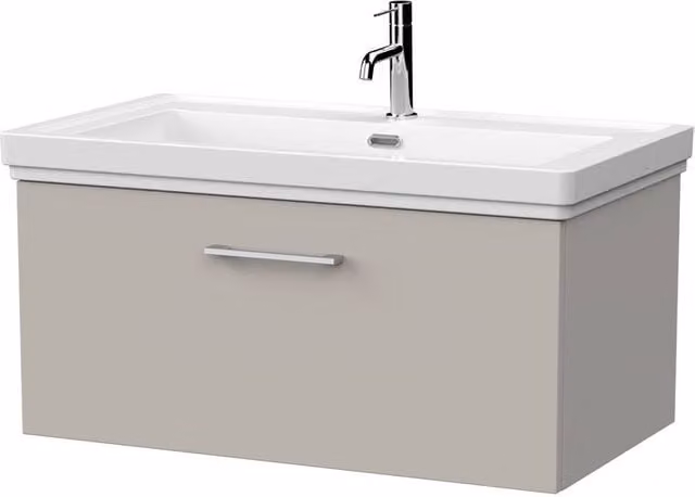 Balterley Pershall Wall Mounted 1 Drawer Vanity and Fireclay Basin in Pebble Grey, Width: 80 cm