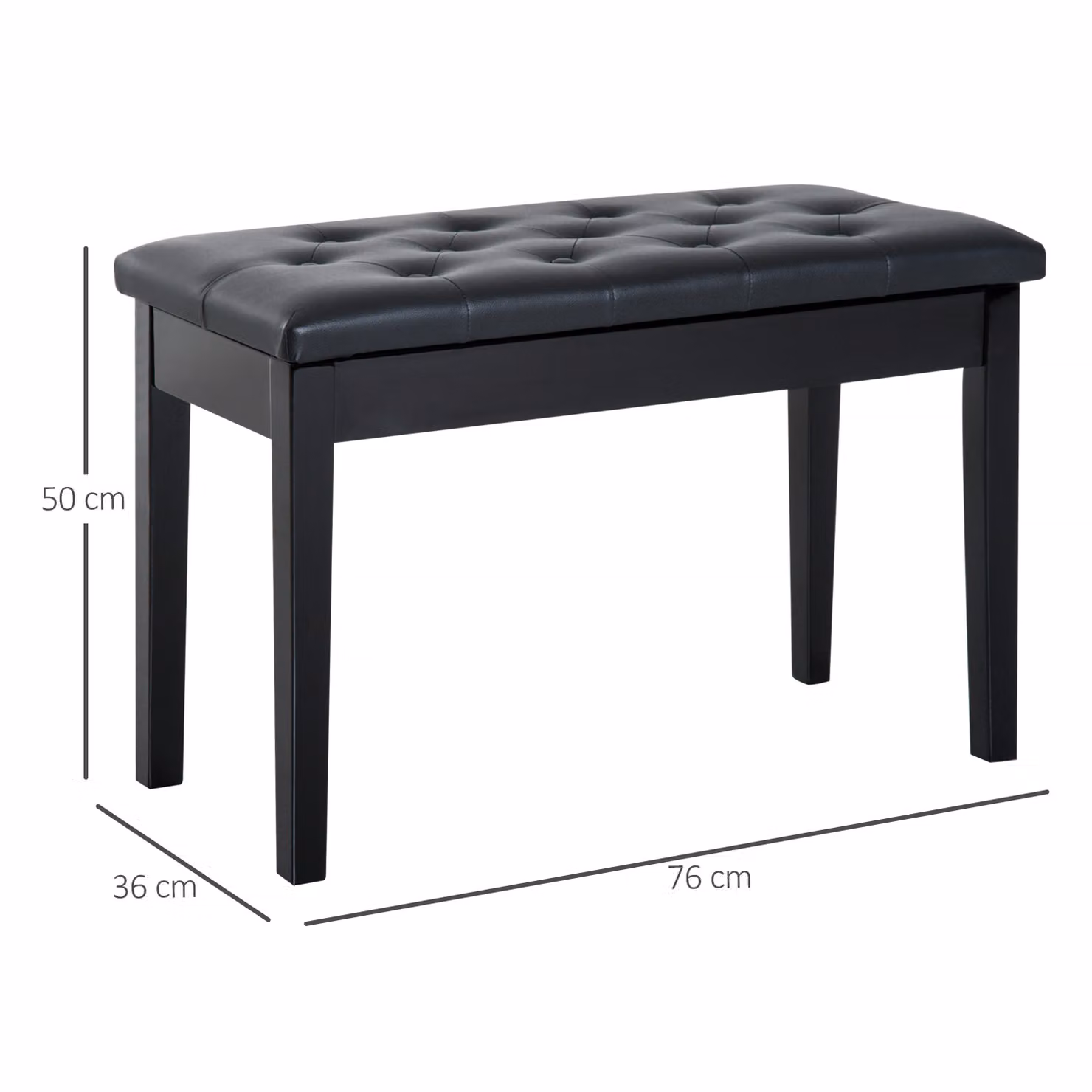 HOMCOM Elegant PU Leather Piano Bench with Storage, Black, W: 76 cm, D: 36 cm, H: 50 cm – 3