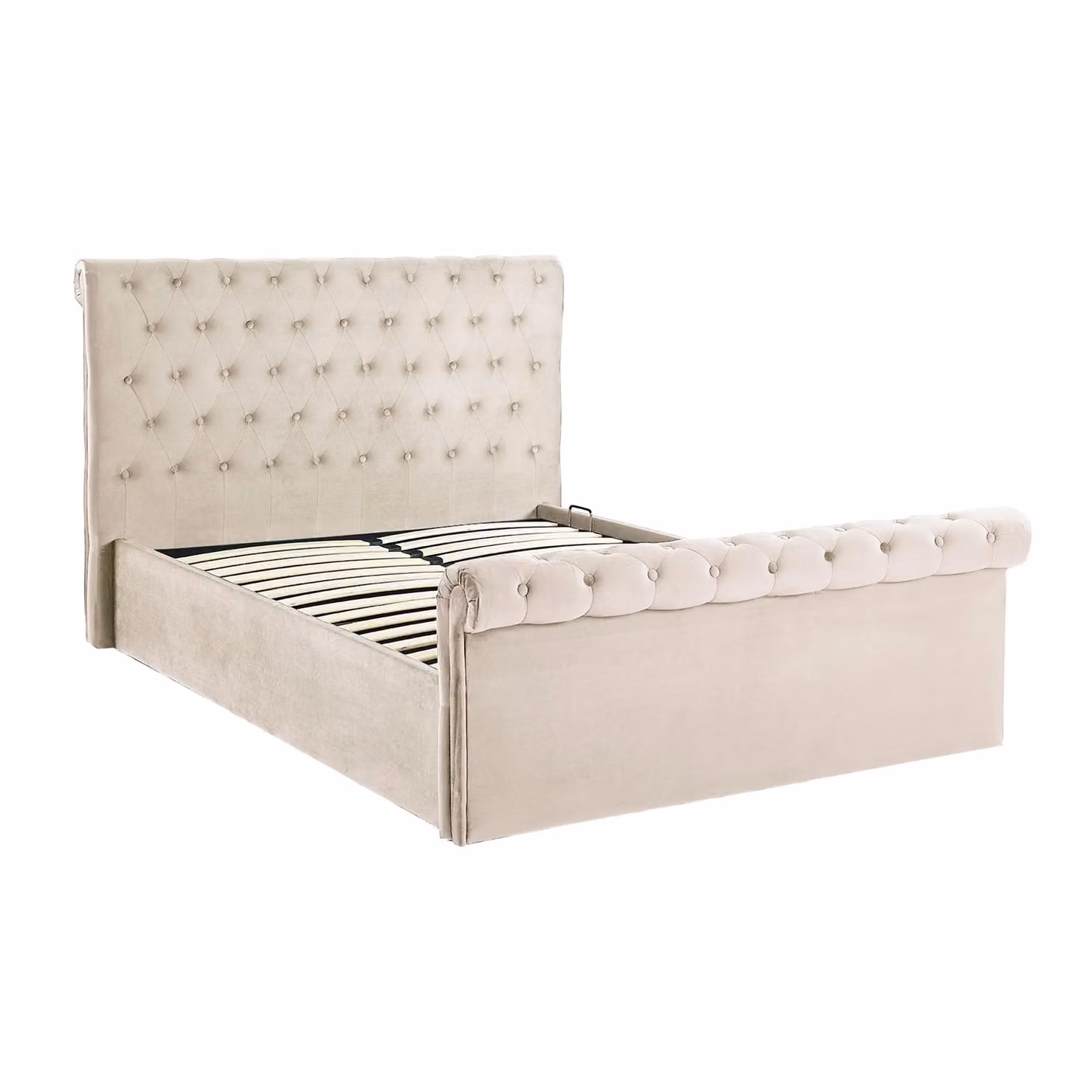Aspire Chesterfield Ottoman Bed in Beige Velvet Fabric, W/D/H: 90 x 200 cm – 2