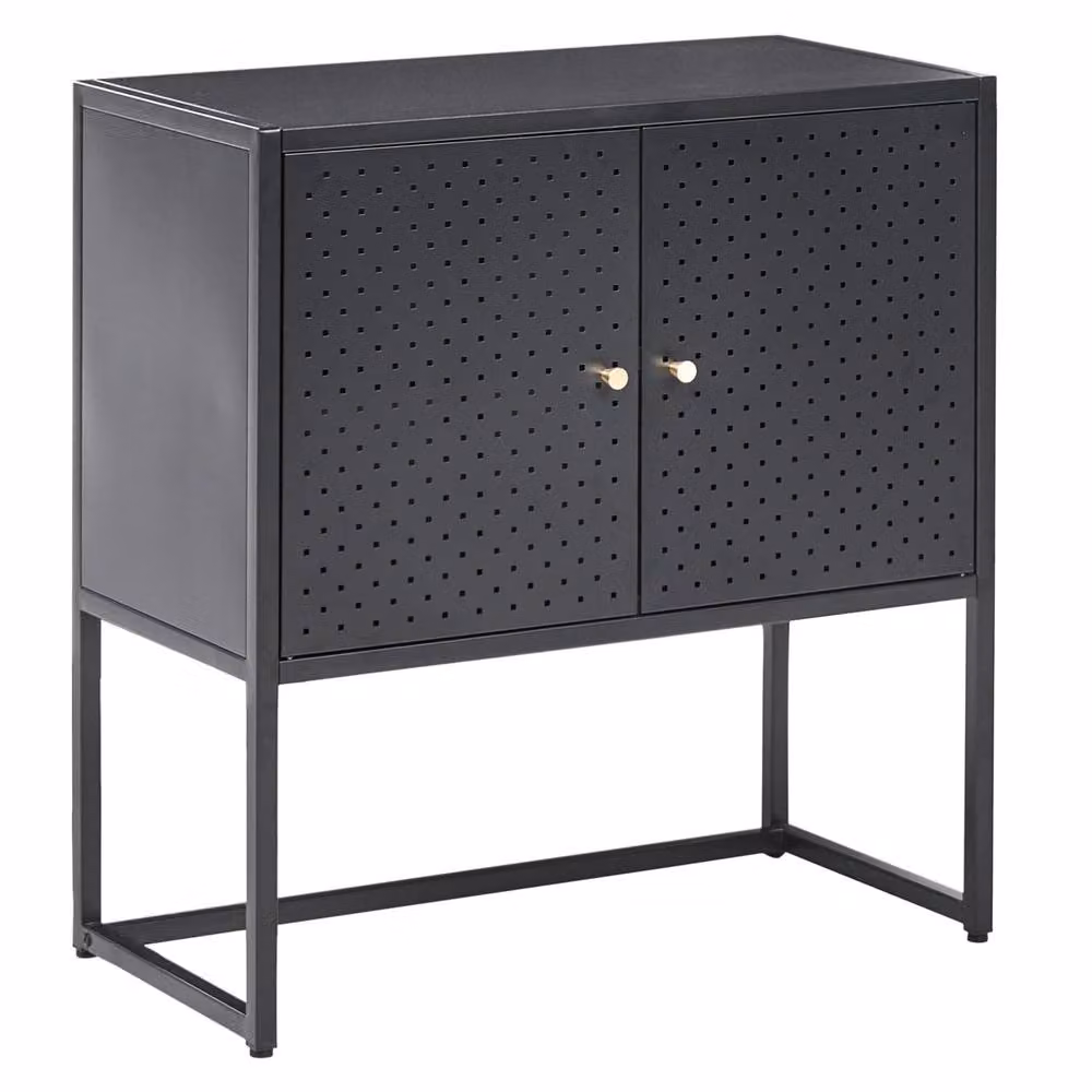 Wyld and Coco Black Matt Steel Industrial Cabinet with 2 Adjustable Shelves and Hinged Doors – 2