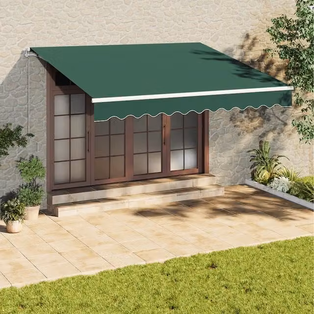 Livingandhome Wall-Mounted Retractable Fabric Patio Awning in Green, 350 cm