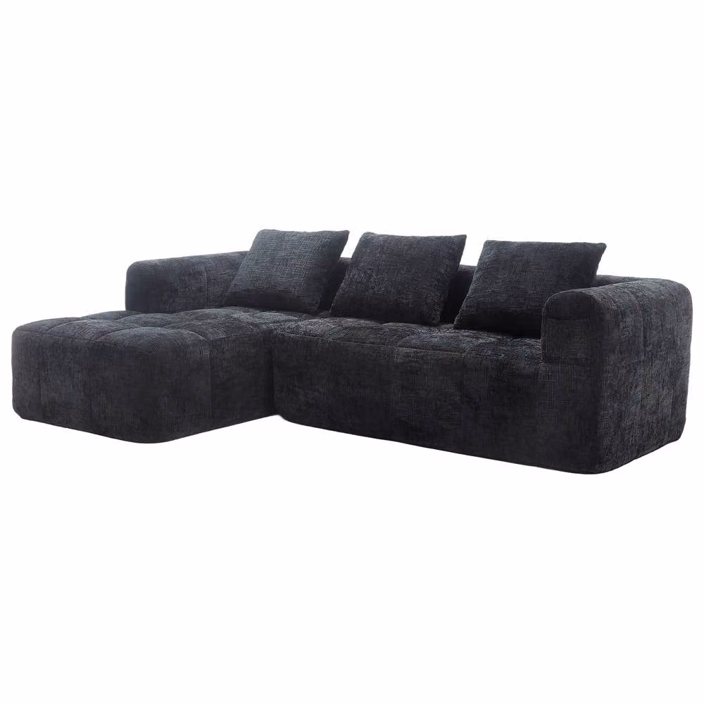 GOMYWAY Matteo L-Shape Modern Sleeper Sofa in Black Upholstered Chenille Boucle Fabric with Left-Facing Design and Removable Covers – 7