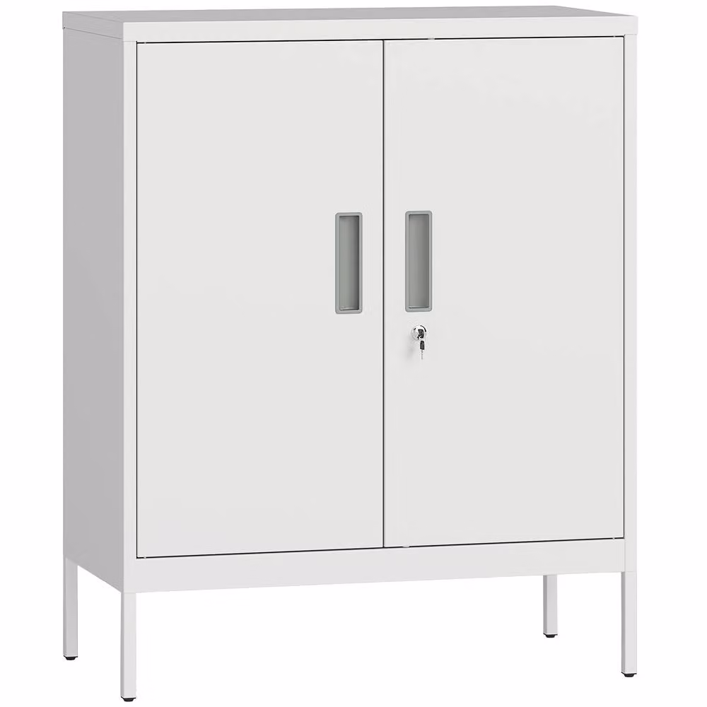 HOMCOM Metal Storage Cabinet with Lock and Adjustable Shelves, White, W/D/H: 80 x 40 x 100 cm – 2