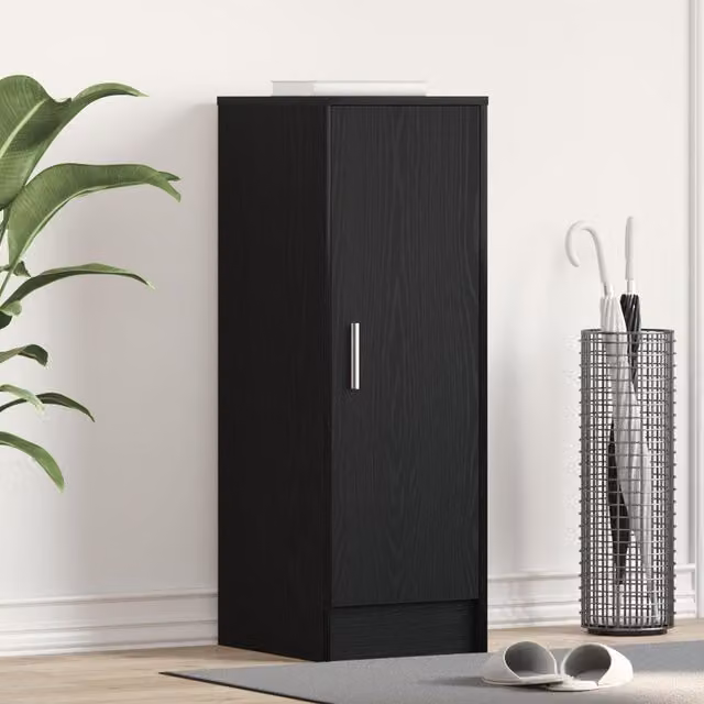 Berkfield Home Modern Black Oak MDF Shoe Cabinet with Hinged Doors and Internal Shelves – 1