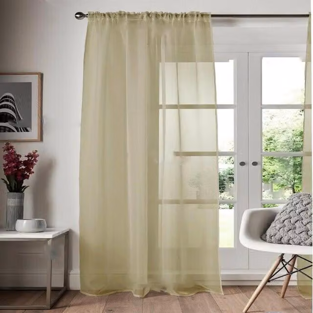 Roseley Plain Transparent Voile Fabric Panel Curtain in Beige, Height: 228.6 cm