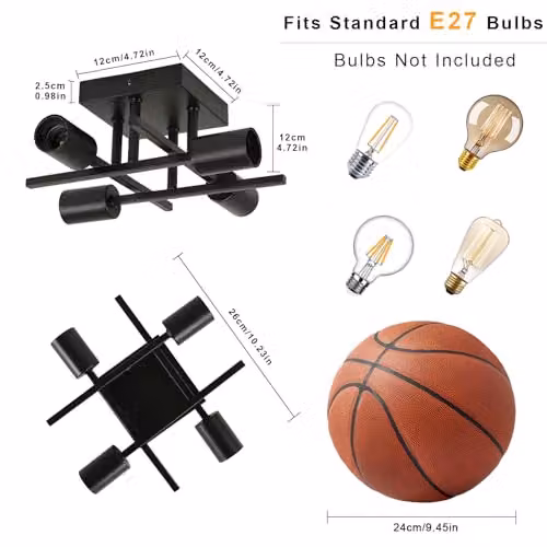 Goeco Sputnik Chandelier, Black Metal Industrial Ceiling Light with 4 x E27 Lampholders and Square Base – 2
