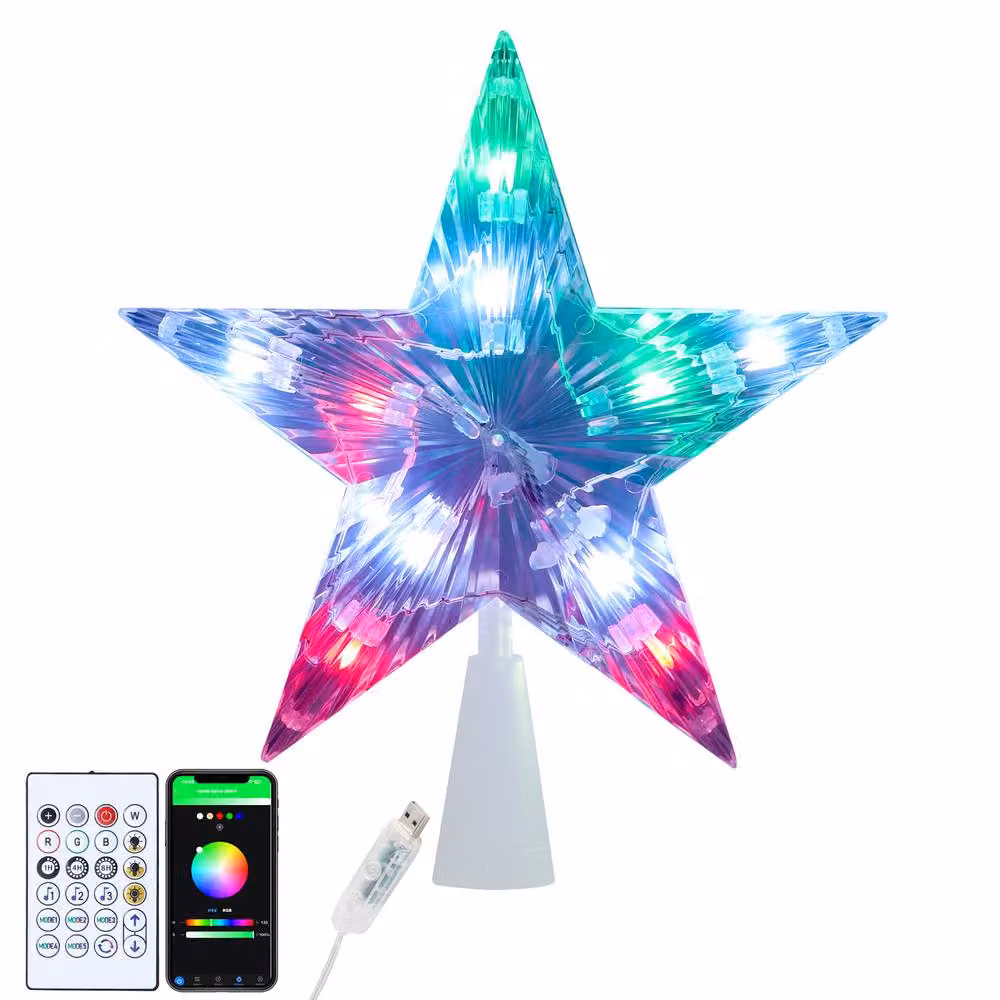 Bright Zeal Smart LED Tree Topper Star, 7.6 inch RGB with App Control and USB, White – 2