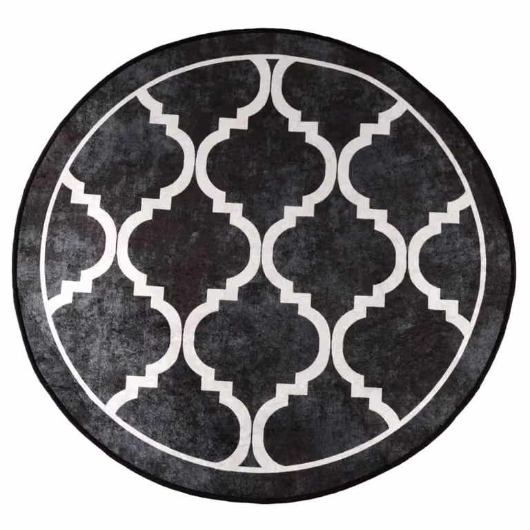 Berkfield Home Washable Round Anti Slip Rug in Black and White, Diameter: 100 cm