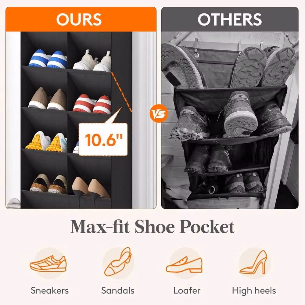 FORGEVIO Black 10 Pocket Over the Door Shoe Organiser – 5