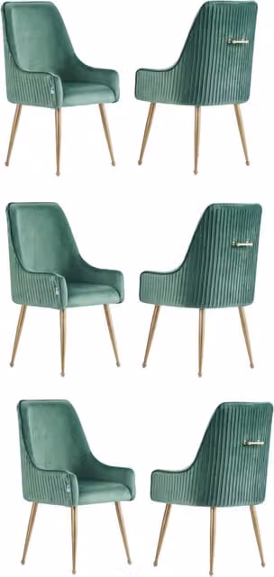 Life Interiors Soho LUX Velvet Dining Chairs, Set of 6, Green and Gold