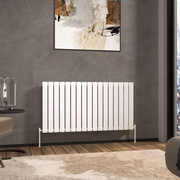Aurexa White Single Flat Panel Horizontal Designer Steel Radiator, W: 115.6 cm, H: 60 cm, D: 6 cm