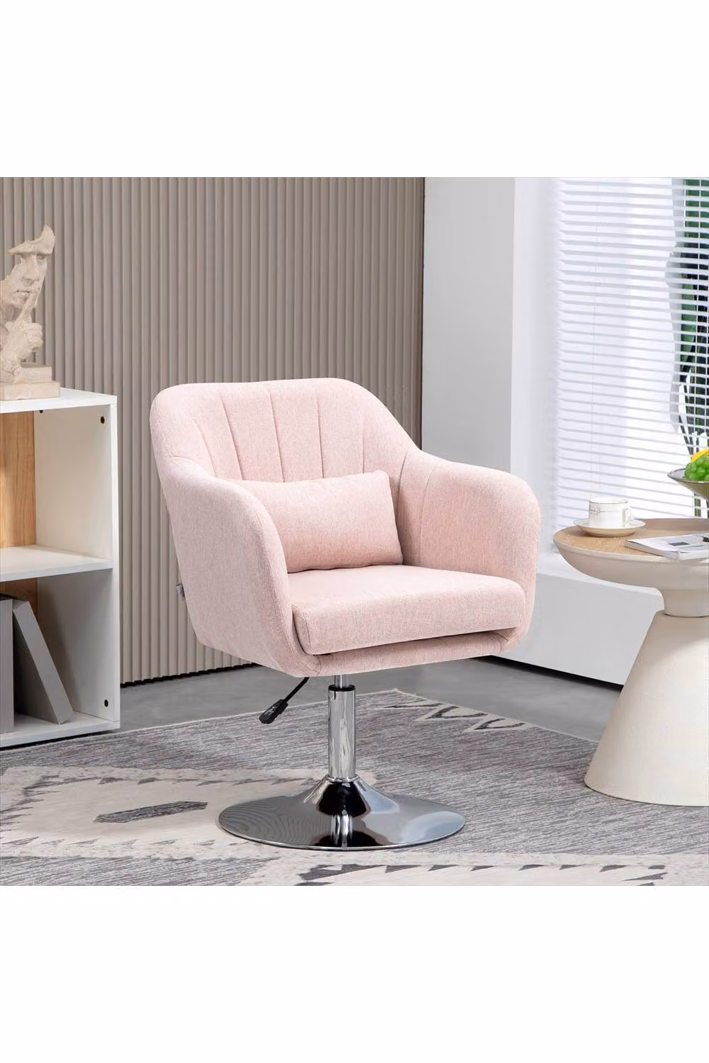 ERGOVEXA Pink Linen Fabric Swivel Accent Chair with Armrests – 2