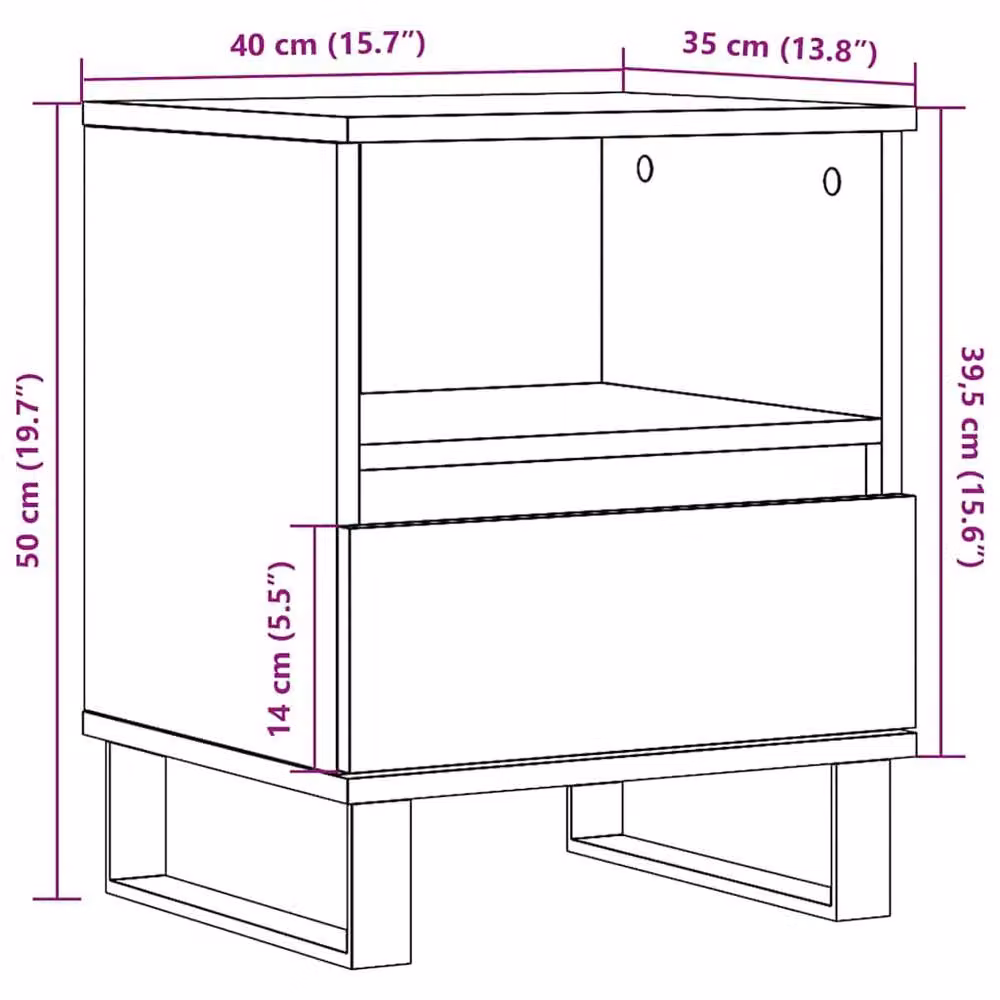 Berkfield Home Modern Bedside Cabinet in Brown Old Wood, W/D/H: 40 x 35 x 50 cm – 7
