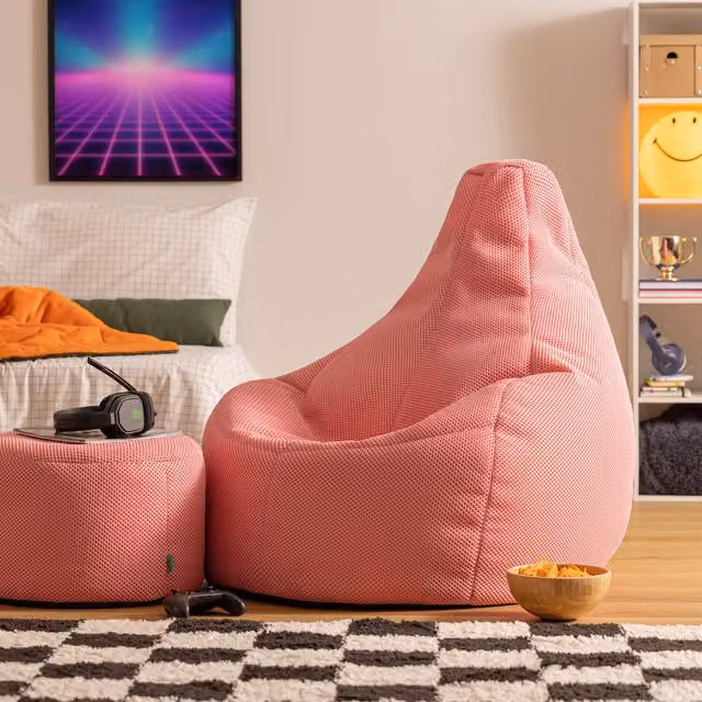 Icon Gaming Performance Mesh XL Recliner Bean Bag and Footstool in Pink