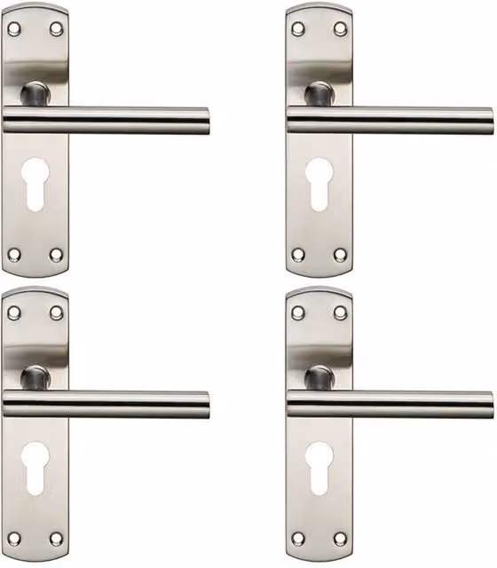 Loops 4x Mitred T Bar Lever Door Handle on Euro Lock Backplate, Satin Steel Silver, 172 x 44 mm
