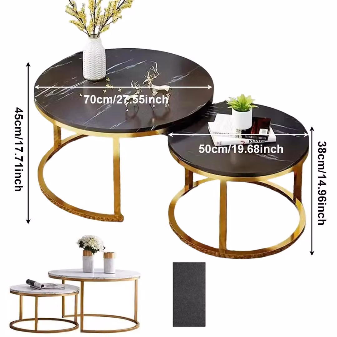 Hinsinc Black Round Stacking Coffee Tables Set of 2 for Living Room – 2