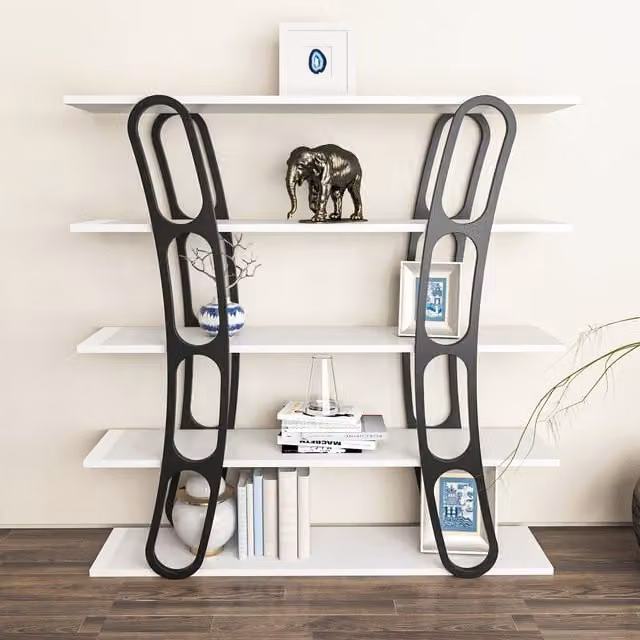 Decorotika Adar 5-Tier Modern Freestanding Bookshelf in White and Black, W/D/H: 120 x 25 x 120 cm