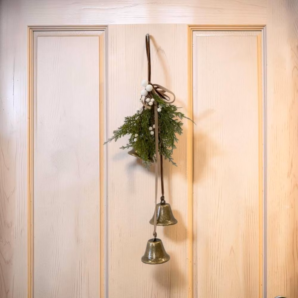 Four Candle Hanging Bells with Greenery and White Berries in Green – 2