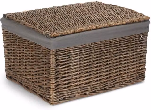 Red Hamper Antique Wash Grey Wicker Storage Basket with Removable Cotton Lining, W/D/H: 47.0 x 35.0 x 27.0 cm – 1