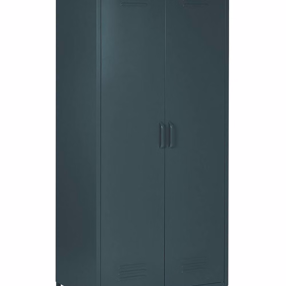 Wyld Haus Industrial Grey Metal Freestanding Wardrobe with Hinged Doors, Hanging Rod and Internal Shelves – 2