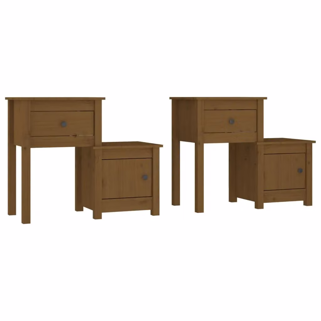 Berkfield Home Set of 2 Bedside Cabinets in Honey Brown Solid Pine Wood, W/D/H: 79.5 x 38 x 65.5 cm – 2