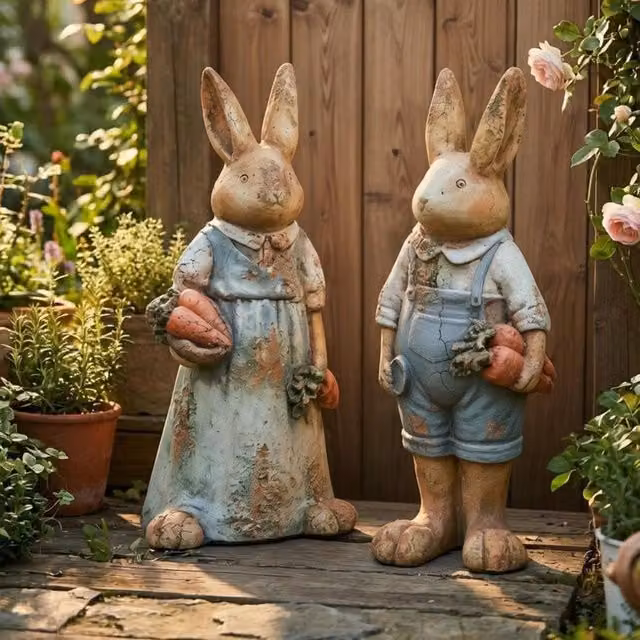 Wyld and Coco Set of 2 Multicolour Rabbit Garden Figurines – 1