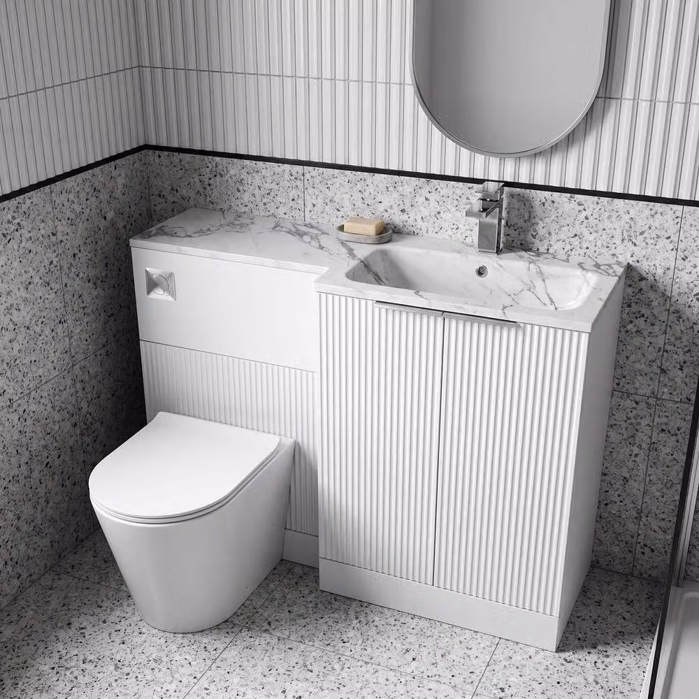 Balterley Tixall 2 Door White Freestanding WC Vanity Unit with Carrera Stone Basin, Width: 110 cm – 2