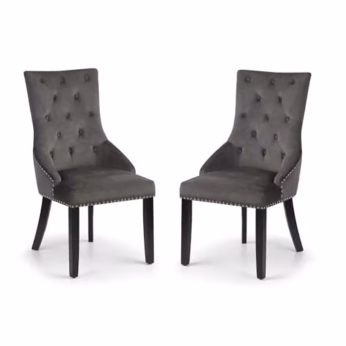 Julian Bowen Veneto Set of 2 Grey Button Back Upholstered Knocker Back Dining Chairs – 3