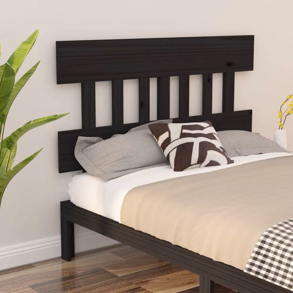 Berkfield Home Black Solid Pine Wood Bed Headboard, W: 143.5 cm, D: 3 cm, H: 81 cm – 2