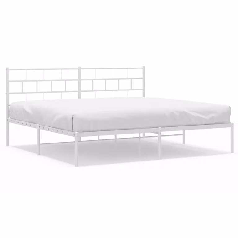 Berkfield Home Metal Bed Frame with Headboard in White, W: 193 cm, D: 203 cm