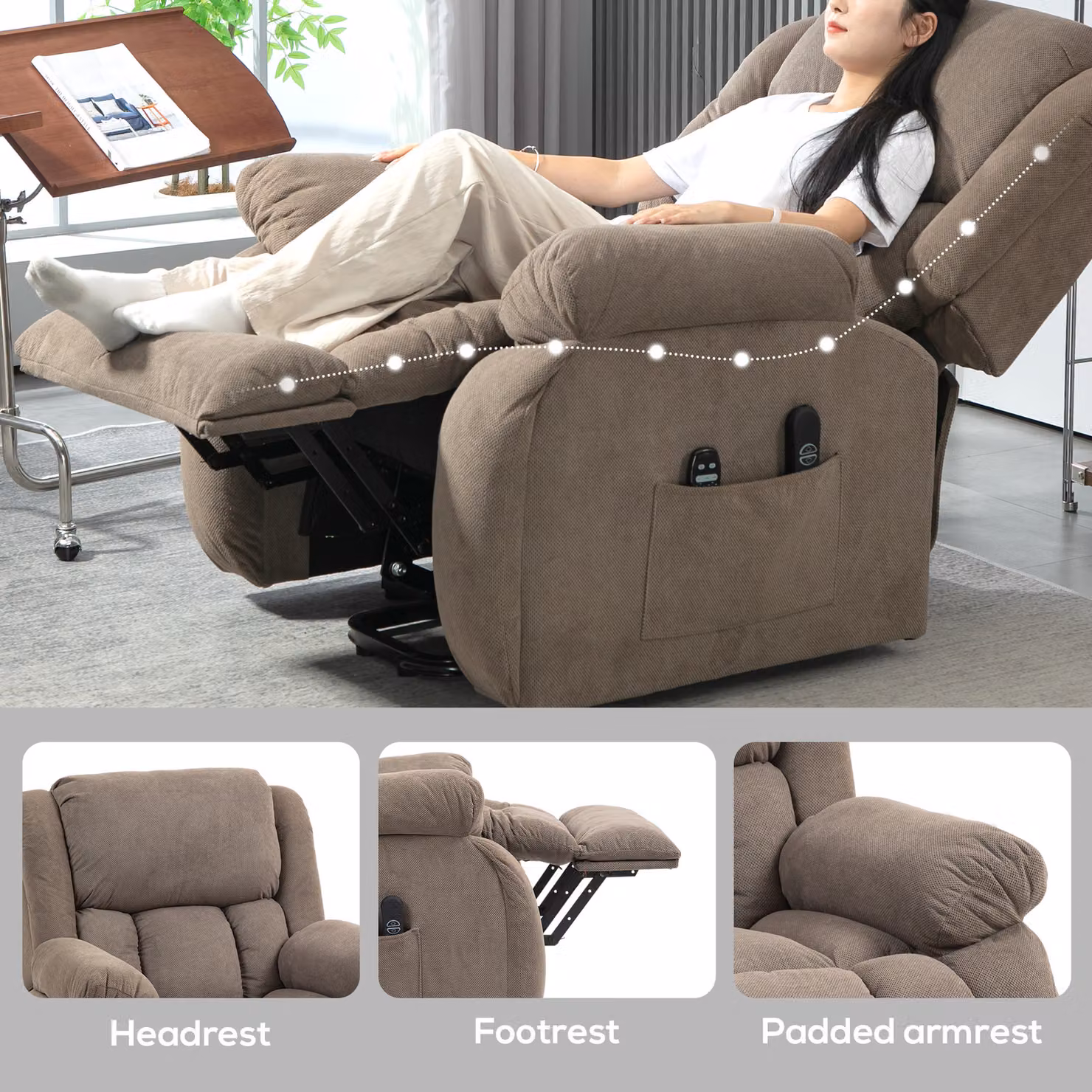 HOMCOM Electric Riser Recliner Armchair with 8 Vibration Massage Functions, Lumbar Heater and USB Port, Light Brown – 8