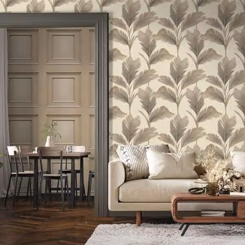 Belgravia Decor Kailani Tropical Palm Leaf Wallpaper in Cream and Beige with a Matt Finish – 3