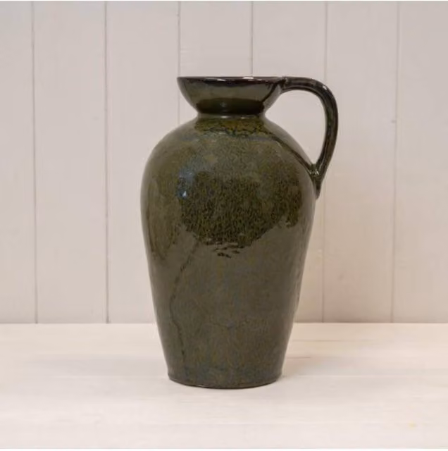 KDMD Green Ceramic Tall Tabletop Vase with Handle