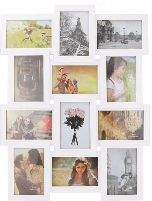 Maison and White 12 Photo Collage Frame, White Wood, Rectangular Modern Design