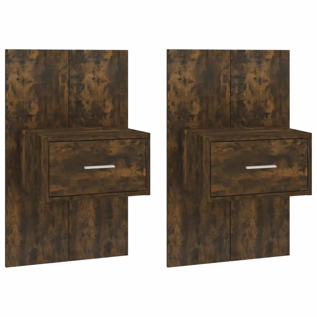 Berkfield Home Set of 2 Wall-mounted Bedside Cabinets in Smoked Oak, Brown – 2